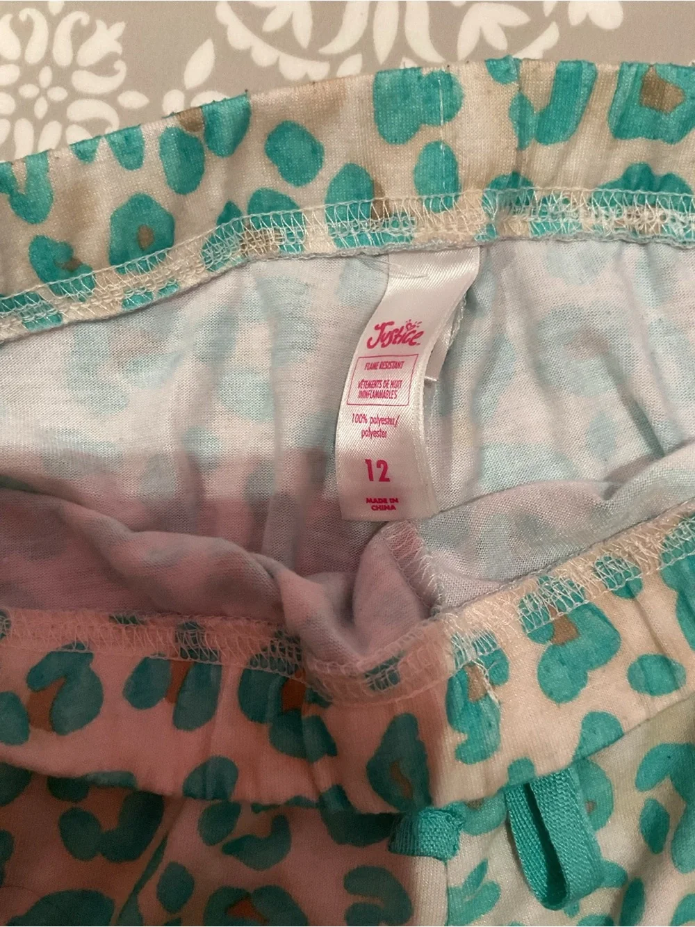 Justice Girls Teal Leopard Long Sleeve Top & Pants Set Size 12 New